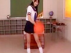 Japanese schoolgirl has a kinky secret game with balls.