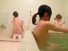 Japanese babes' big boobs shower spying for your delightful pleasure!